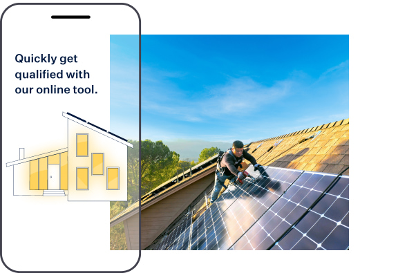 Solar installer on roof with text overlaid: 